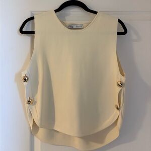 Zara Cream Tank Top Gold Buttons